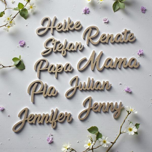 Holz Namensschild personalisiert aus Birkensperrholz, Tischkarte für Hochzeit